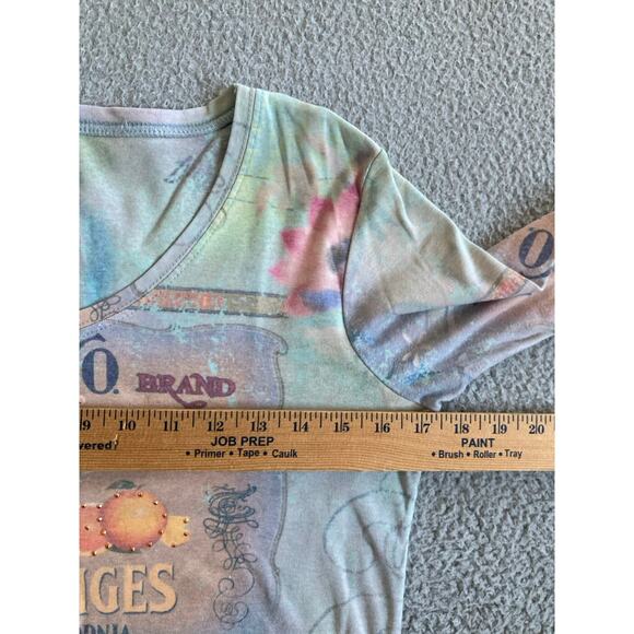 Vintage Fruit Co Top Small Rhinestone California Floral 3/4 Sleeve Shirt Y2K - Picture 11 of 14